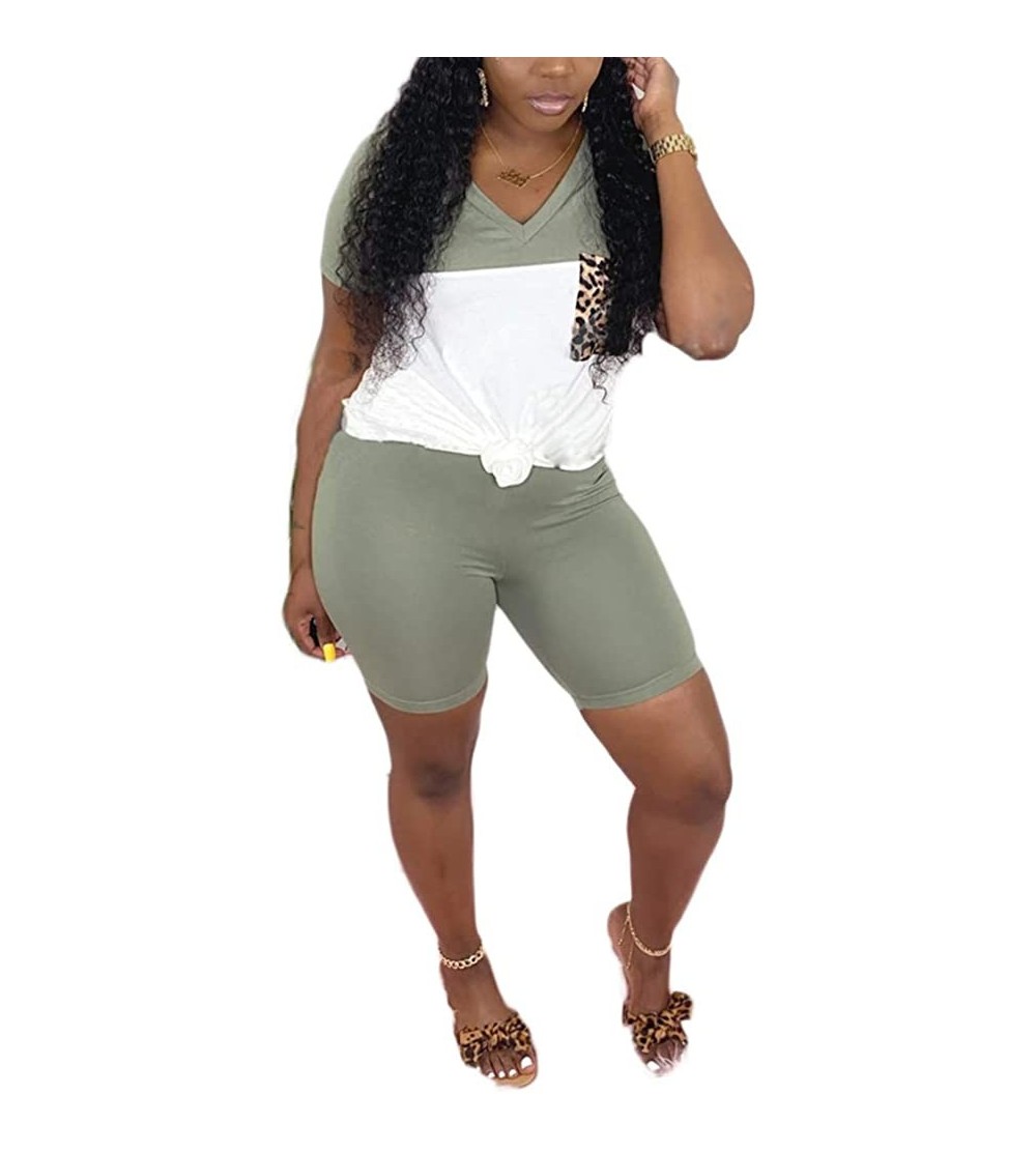 Sets Womens Casual Two Piece Outfits Short Sleeve Top Pants Lounge Wear Set Slim Fit - Green - CD198KSYG3S $29.84