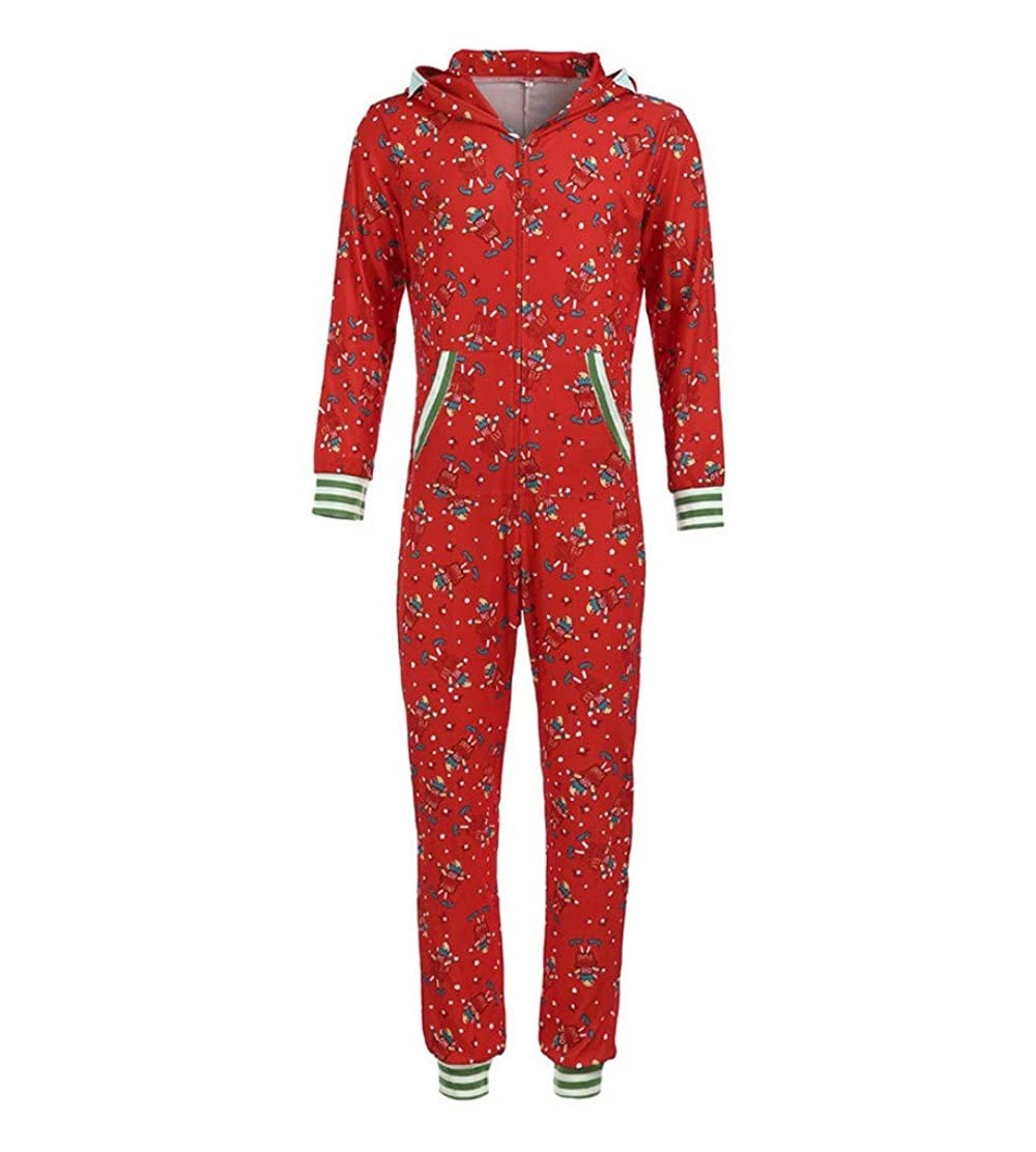 Thermal Underwear Christmas Xmas Pajamas- Family Matching Hooded Jumpsuit Sleepwear - Christmas Xmas Pajamas Red - C318AACR28...