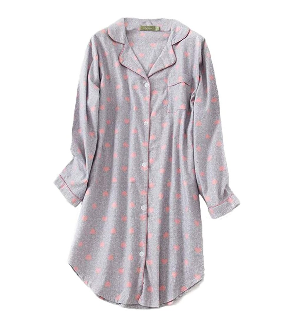 Nightgowns & Sleepshirts Womens Flannel 100% Cotton Nightgown Button Down Boyfriend Nightshirt Mid Long Style Sleepshirt Paja...