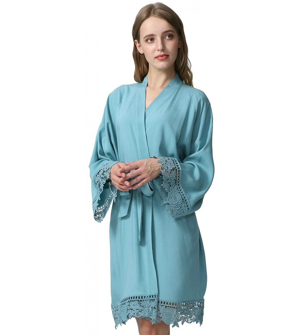 Robes Women Cotton lace Robe Bridesmaid Robes Wedding Robe Bridal Bride Robe - Dusty Green - C718EAW77T9 $25.58