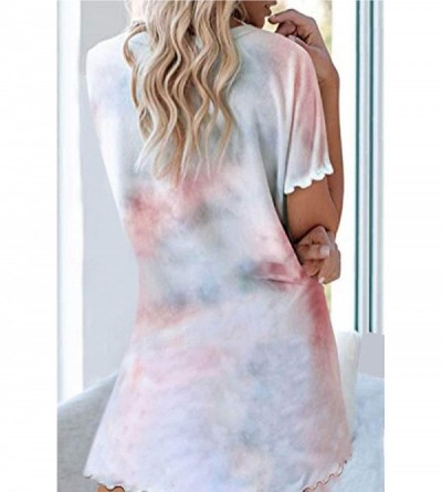 Nightgowns & Sleepshirts Women's Tie Dye Dress Short Sleeve Casual Tunic T-Shirts Mini Dresses - B-baby Pink - CR199LGU8ZY $1...