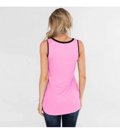 Thermal Underwear Womens Leopard Pocket Tank T Shirt Crews Neck Sleeveless Patchwork BlouseTops - A-pink - CT19543D4YW $17.08