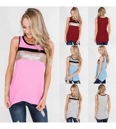 Thermal Underwear Womens Leopard Pocket Tank T Shirt Crews Neck Sleeveless Patchwork BlouseTops - A-pink - CT19543D4YW $17.08