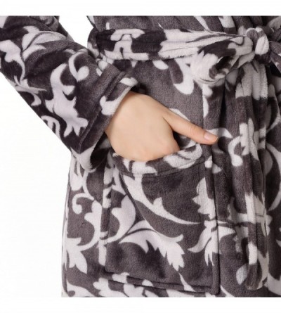 Robes Women's Plush Soft Warm Bathrobe Robe Size - Grey Print - CX121DDHCKZ $36.20