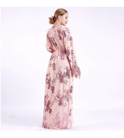 Robes Muslim Women Lace Sequin Cardigan Maxi Sequins Open Abaya Robe Kaftan Dubai - 01-pink - C4196ST5ARU $32.73