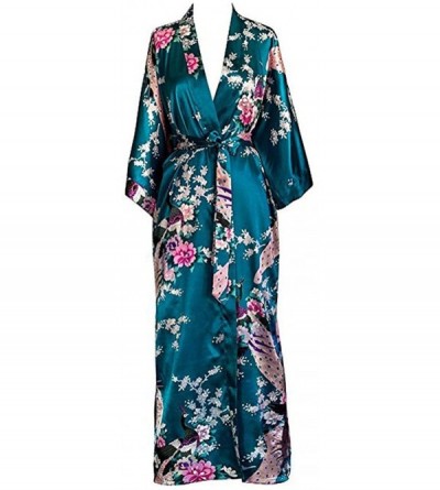 Robes Women Long Robe Print Flower Peacock Kimono Bathrobe Gown Bride Bridesmaid Wedding Robes Sexy Sleepwear - Gray a - CC19...