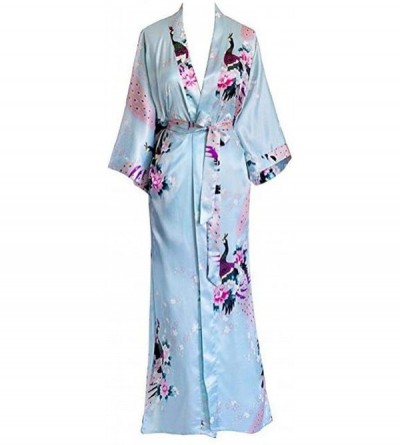 Robes Women Long Robe Print Flower Peacock Kimono Bathrobe Gown Bride Bridesmaid Wedding Robes Sexy Sleepwear - Gray a - CC19...