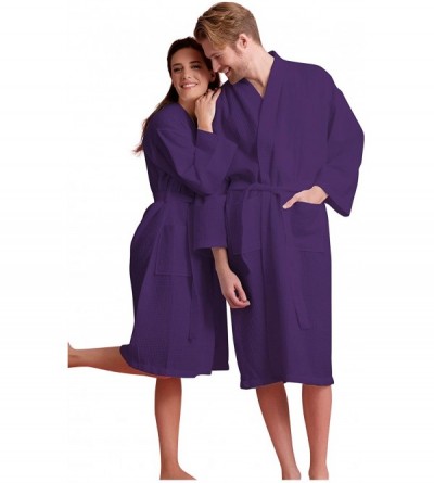 Robes Luxurious Robe Soft Absorbent Lightweight Long Kimono Waffle Hotel/Spa Cotton Bathrobe for Women - Purple - CE18TU6TEL3...