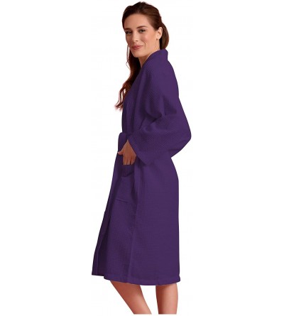 Robes Luxurious Robe Soft Absorbent Lightweight Long Kimono Waffle Hotel/Spa Cotton Bathrobe for Women - Purple - CE18TU6TEL3...