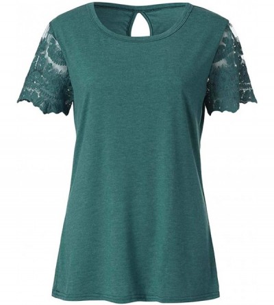 Nightgowns & Sleepshirts Spring Short Sleeve O Neck Lace Patchwork T Shirt Pullover Tops Blouse Women - Green - CH18NLO04WW $...