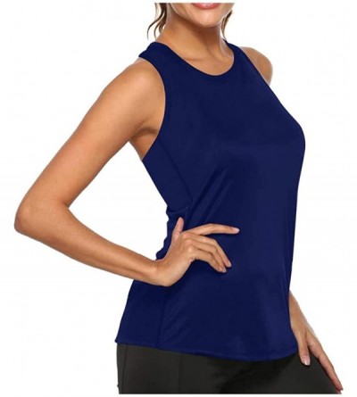 Tops Workout Tank Tops for Women - Athletic Yoga Tops- Racerback Running Tank Top - Dark Blue D - CD19CH2XOMX $20.15