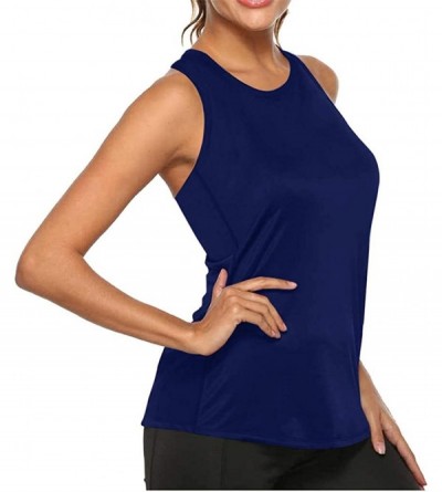 Tops Workout Tank Tops for Women - Athletic Yoga Tops- Racerback Running Tank Top - Dark Blue D - CD19CH2XOMX $20.15