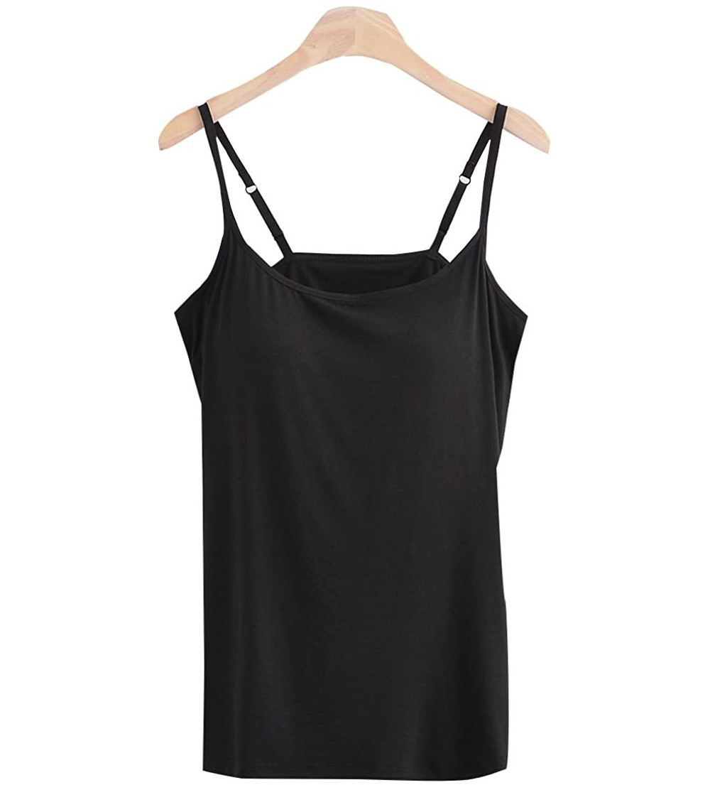 Tops Womens Modal Padded Bra Stretch Sleeveless Spaghetti Straps Cami Tunic Pajama Tank Tops - Black - C718E0GSWS0 $12.86