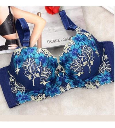 Bras Female Sexy Embroidered Girl Adjustable Bras Sexy Lingerie Body Beauty Underwear - Blue - CC18YHH27L6 $14.54