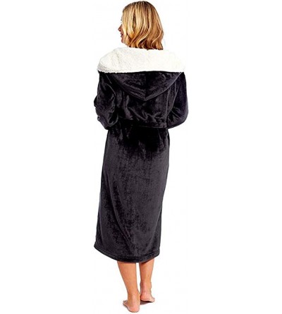 Robes Womens Soft Plush Fleece Robes Long Bathrobe Kimono Robes for Womens Warm House Coat - Black - CW194EYG46U $25.74