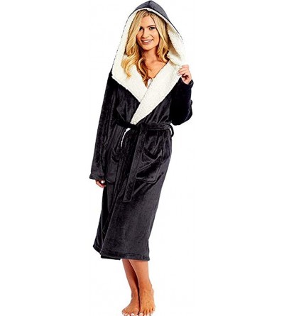 Robes Womens Soft Plush Fleece Robes Long Bathrobe Kimono Robes for Womens Warm House Coat - Black - CW194EYG46U $25.74