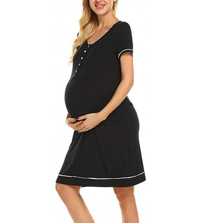 Nightgowns & Sleepshirts Women 3 in 1 Delivery/Labor/Maternity/Nursing Nightgown Long Sleeve Pleated Breastfeeding Sleep Dres...