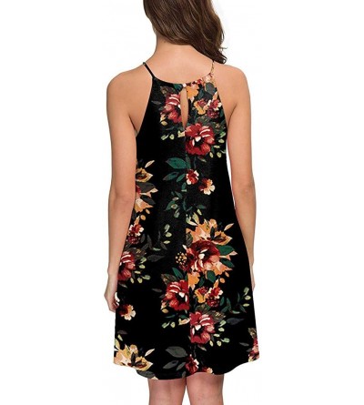 Nightgowns & Sleepshirts Women Sleeveless Halter Neck Boho Print Casual Mini Beachwear Dress Sundress - Black - CS18RW8G6WG $...