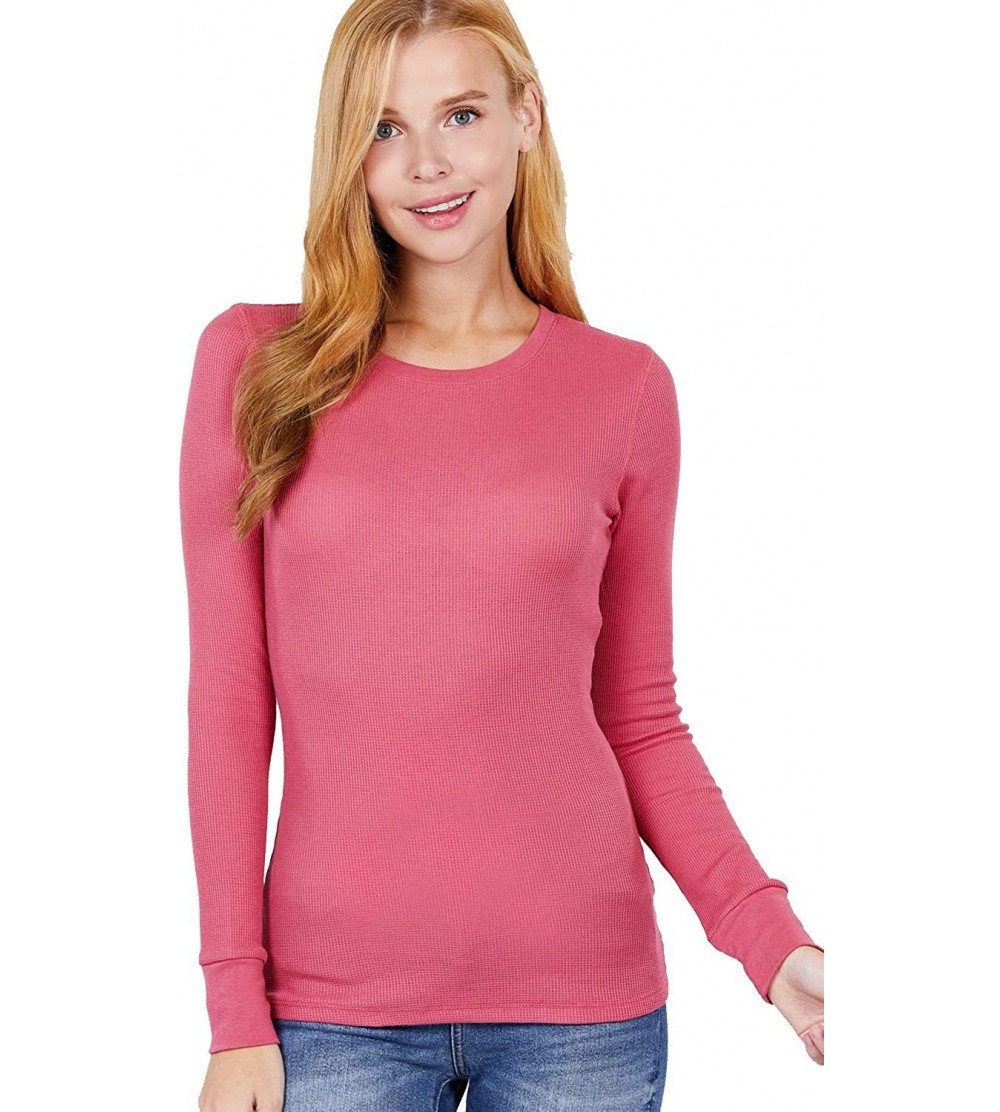 Thermal Underwear Women's Long Sleeve Crewneck Thermal top Shirt Basic Comfortable - Deep Pink - CV12OB8GDA8 $12.84