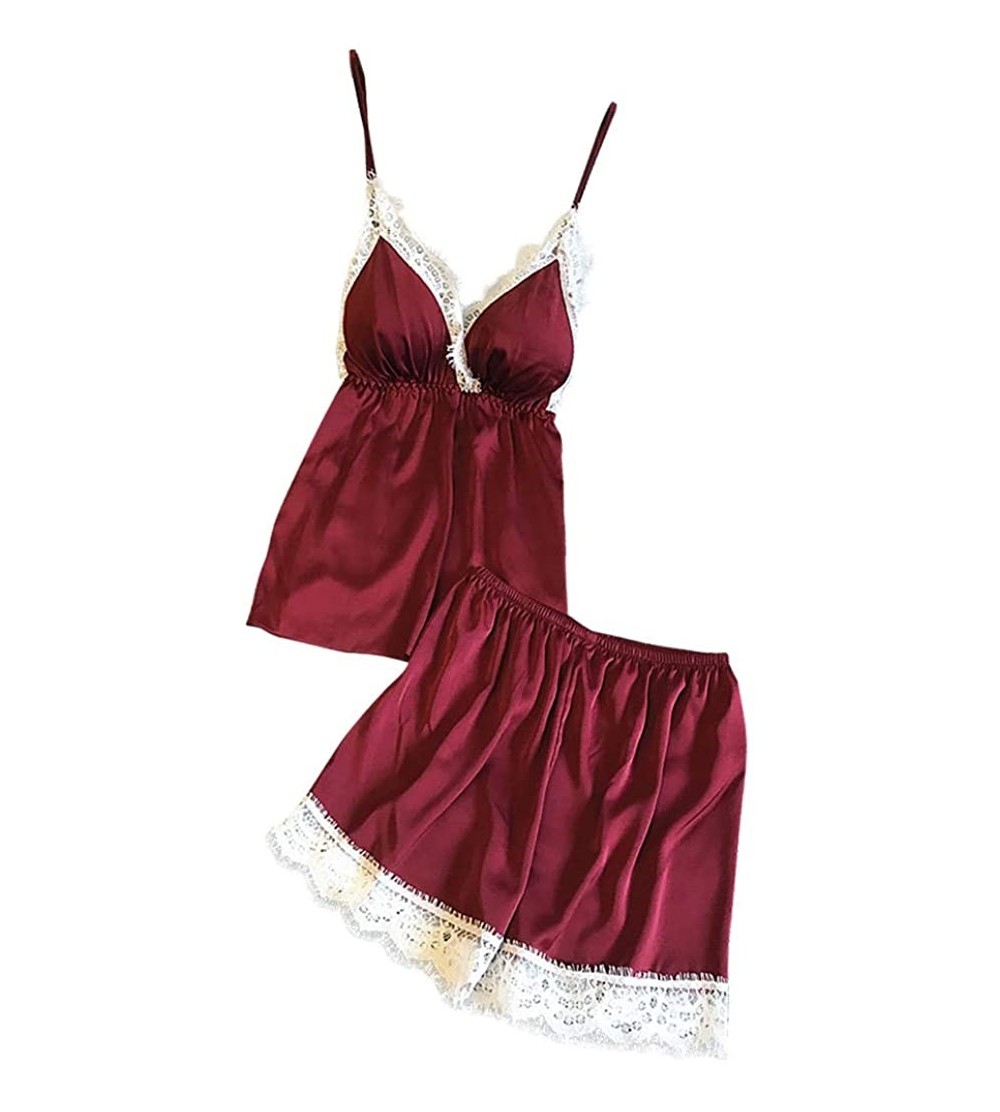 Baby Dolls & Chemises Women Sexy Lace Lingerie Nightwear Underwear Babydoll Short Sleepwear Set - Red - CM197EQ5MS8 $13.08