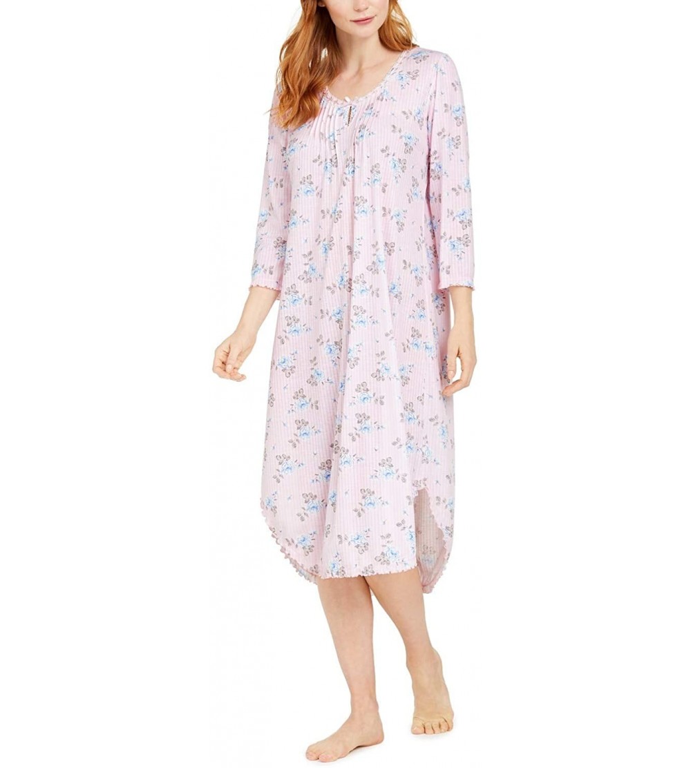 Nightgowns & Sleepshirts Floral Print Long Nightgown 65% Polyester 35% Rayon - Blue Pink - CG1903QYNSC $38.78