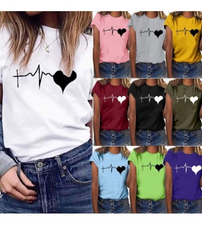 Thermal Underwear Love T-Shirt for Women Summer Print Short SleeveTunic Blouse Top - Short Sleeve-purple - CT18U8L6EL7 $24.06