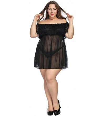 Robes Women's Plus Size Lace Babydoll Chemise Lingerie Dress Sleepwear - Black01 - CF1976HC6R5 $20.96