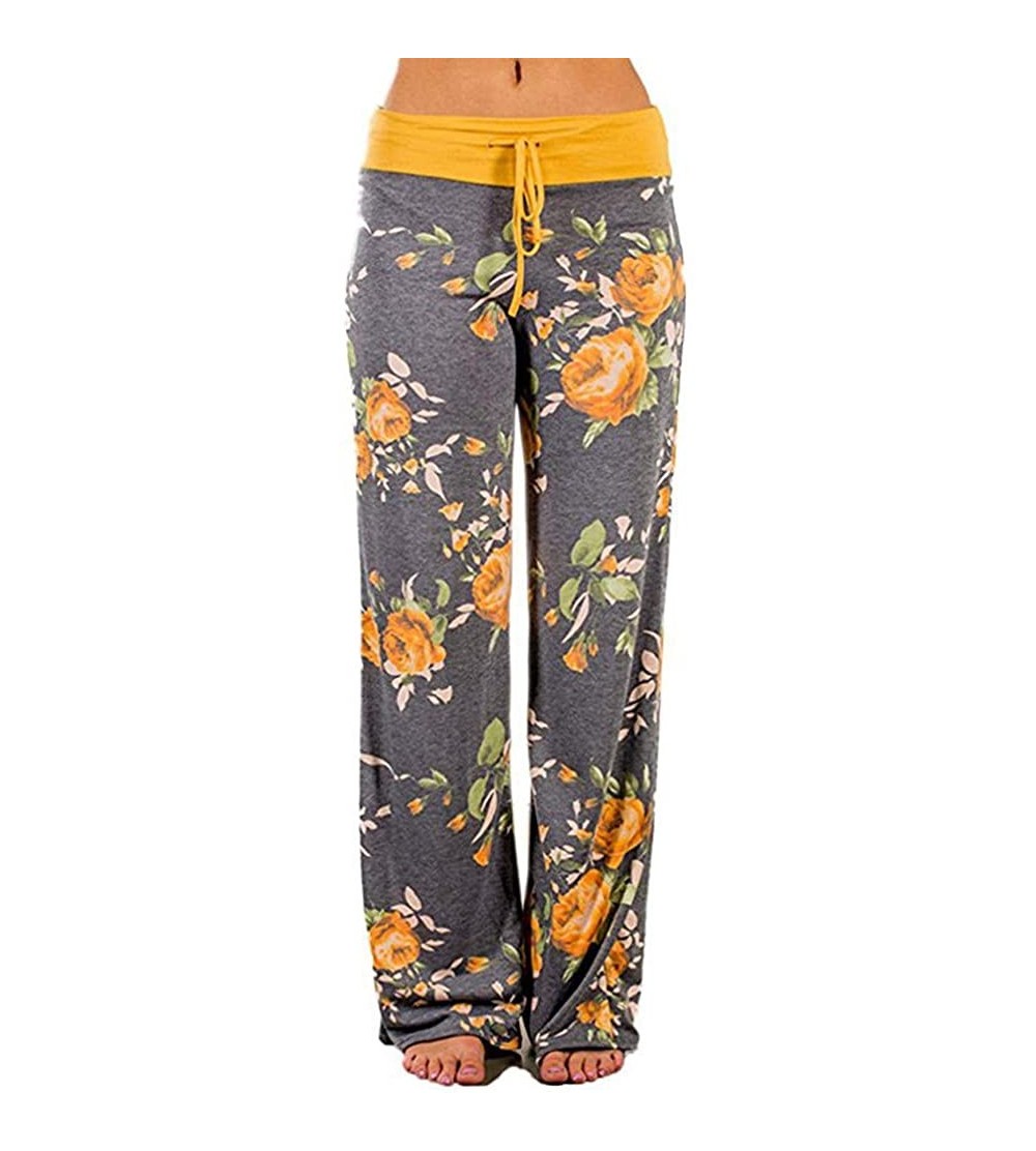 Bottoms Womens High Waits Comfy Stretch Floral Print Pants Wide Leg Trouser 2019 - Yellow - C518QGK9UIC $14.10