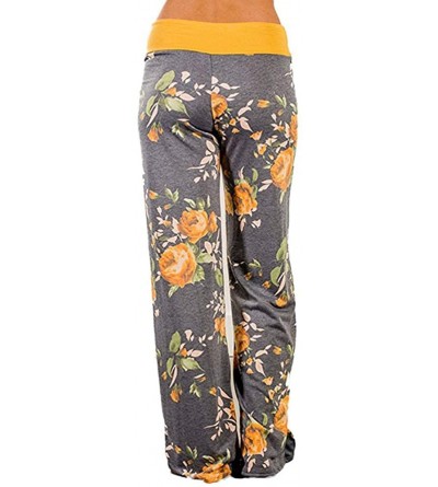 Bottoms Womens High Waits Comfy Stretch Floral Print Pants Wide Leg Trouser 2019 - Yellow - C518QGK9UIC $14.10