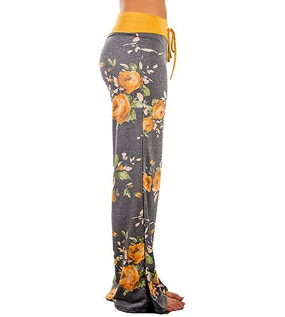 Bottoms Womens High Waits Comfy Stretch Floral Print Pants Wide Leg Trouser 2019 - Yellow - C518QGK9UIC $14.10