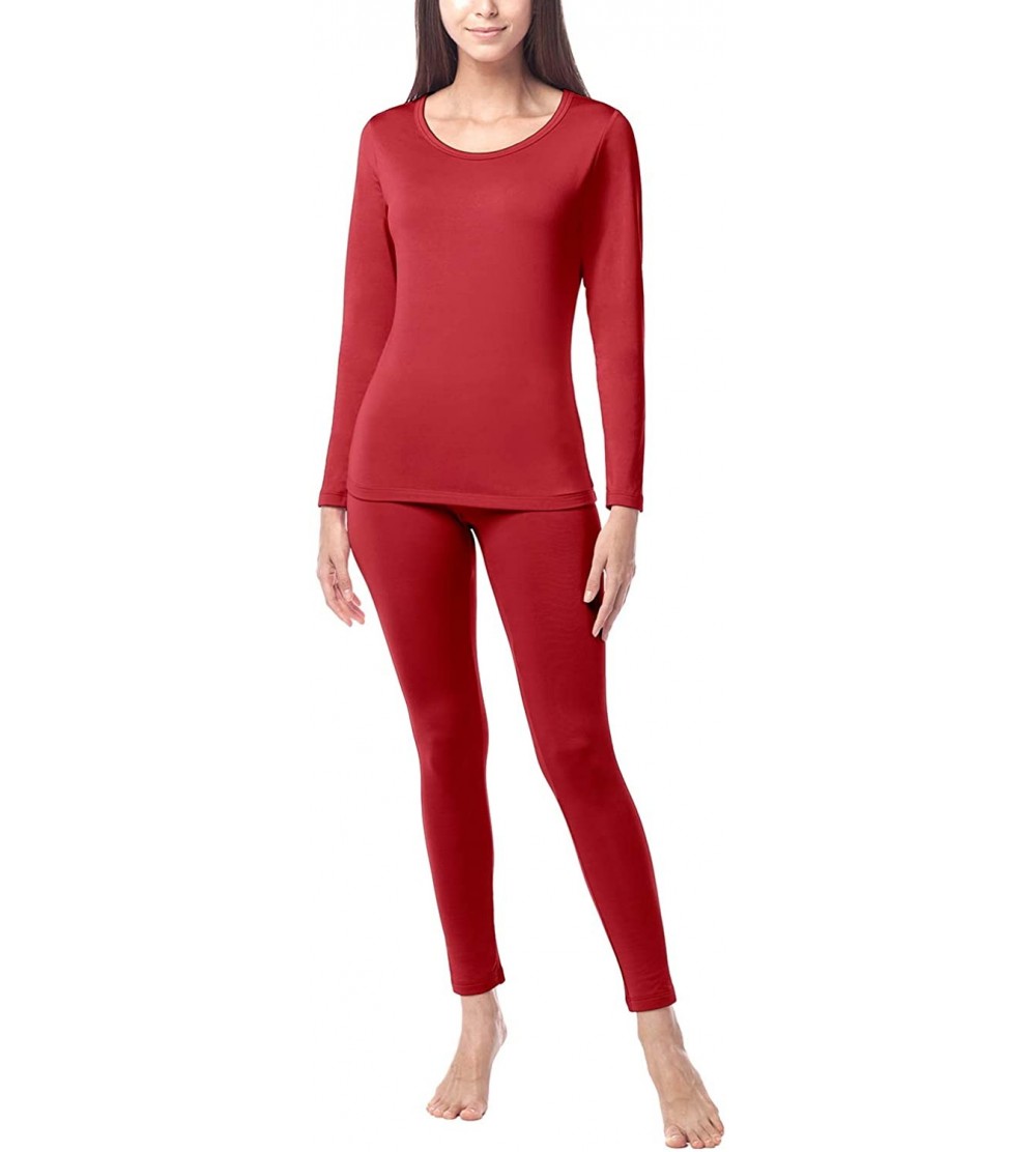 Thermal Underwear Women's Thermal Underwear Long John Set Fleece Lined Base Layer Top & Bottom L17 - Red - CR18EGDO2NL $27.06