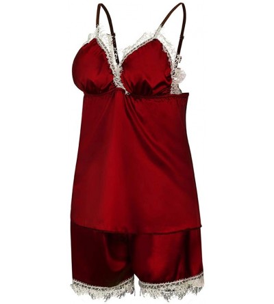 Baby Dolls & Chemises Women Sexy Lace Lingerie Nightwear Underwear Babydoll Short Sleepwear Set - Red - CM197EQ5MS8 $13.08