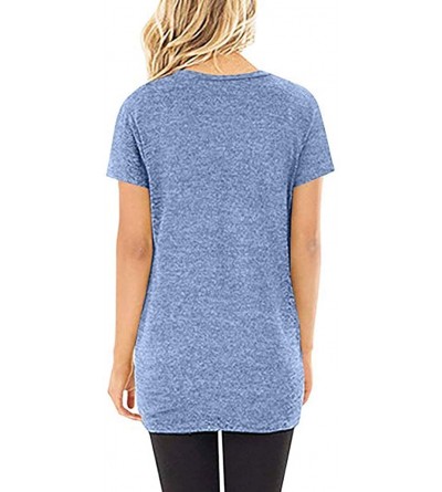 Nightgowns & Sleepshirts Women's Casual Solid Color Short Sleeve O-Neck Shirt Knotted Top T-Shirt - Sky Blue - CW1944RW6L8 $1...