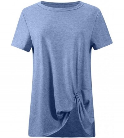 Nightgowns & Sleepshirts Women's Casual Solid Color Short Sleeve O-Neck Shirt Knotted Top T-Shirt - Sky Blue - CW1944RW6L8 $1...