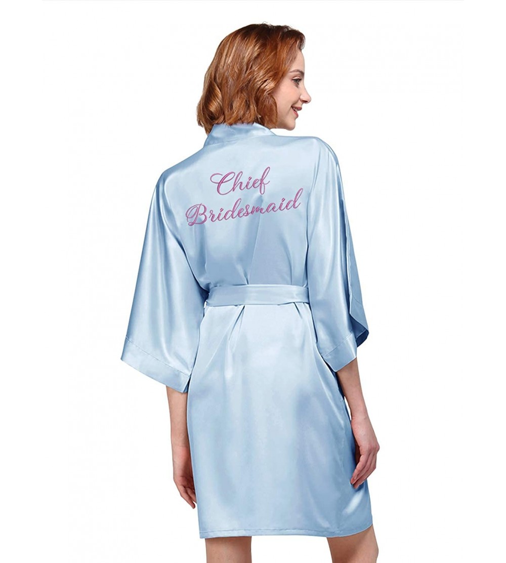 Robes Women's Kimono Robe Personalized Bridesmaid Bathrobe Dressing Gown Wedding Party Robe Sleepwear - Light Sky Blue - CR18...