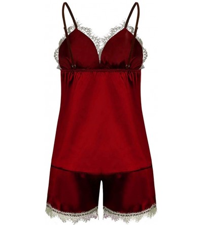 Baby Dolls & Chemises Women Sexy Lace Lingerie Nightwear Underwear Babydoll Short Sleepwear Set - Red - CM197EQ5MS8 $13.08