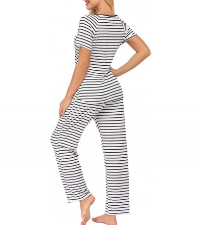 Sets Womens Pajamas Sets V-Neck Short Sleeve Sleepwear Loungewear Soft Striped Pj Sets - Ydf1 - C8196AT9IDD $30.89