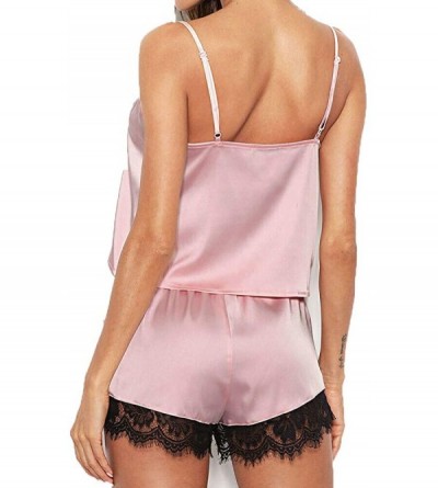 Sets Women 's Satin Silk Sleepwear Lace Babydoll Lingerie Nightwear Shorts Pyjamas Set - Pink - C0190X4S2K4 $15.88