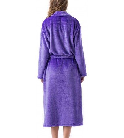 Robes Women's Dressing Gown Bath Robe Fleece Bathrobe Housecoat Loungewear - Purple - C419725AK0D $40.88