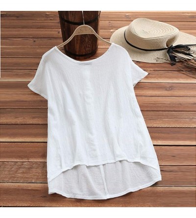 Nightgowns & Sleepshirts Lady Linen Solid T-Shirt Casual Plain Loose Blouse Shirt Asymmetrical TopsWomen - White - C918NLR6D5...