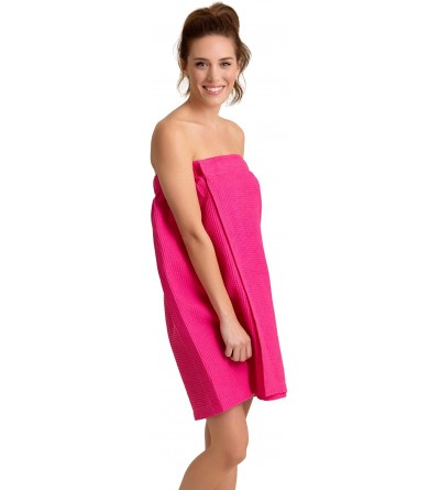 Robes Women Waffle Spa/Bath Wrap Soft Light Comfortable Adjustable Closure- Dries Fast - Fuchsia - CV18NHAD2QK $12.18