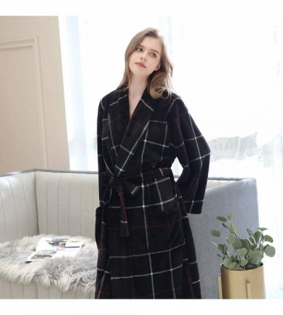 Robes Womens Fleece Bathrobe - Soft Plush Robe Spa Full Length Warm Robe - 02blackplaid - CF18YKUHHDM $45.24