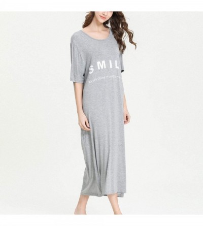 Nightgowns & Sleepshirts Women's Loose Fit Long Nightgown Short Sleeves Modal Oversized Soft Sleepwear Dress - Grey - CH18UXE...