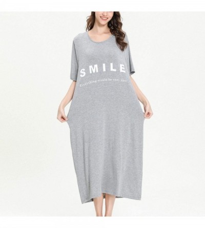 Nightgowns & Sleepshirts Women's Loose Fit Long Nightgown Short Sleeves Modal Oversized Soft Sleepwear Dress - Grey - CH18UXE...