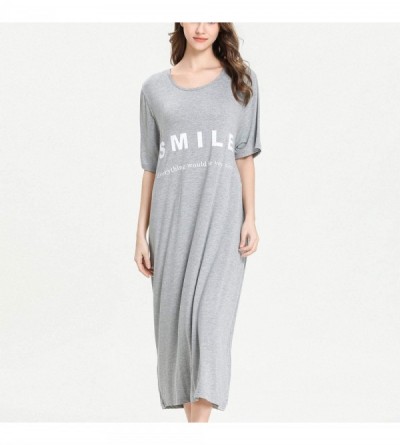 Nightgowns & Sleepshirts Women's Loose Fit Long Nightgown Short Sleeves Modal Oversized Soft Sleepwear Dress - Grey - CH18UXE...