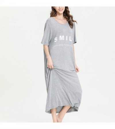 Nightgowns & Sleepshirts Women's Loose Fit Long Nightgown Short Sleeves Modal Oversized Soft Sleepwear Dress - Grey - CH18UXE...