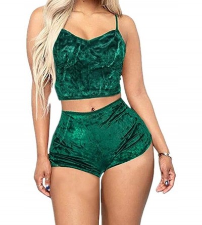 Sets Women Velvet Sleepwear Sexy Strap Shorts Pajama Set Ladies Sleepwear Female - F - CV196Z7K6CL $36.76