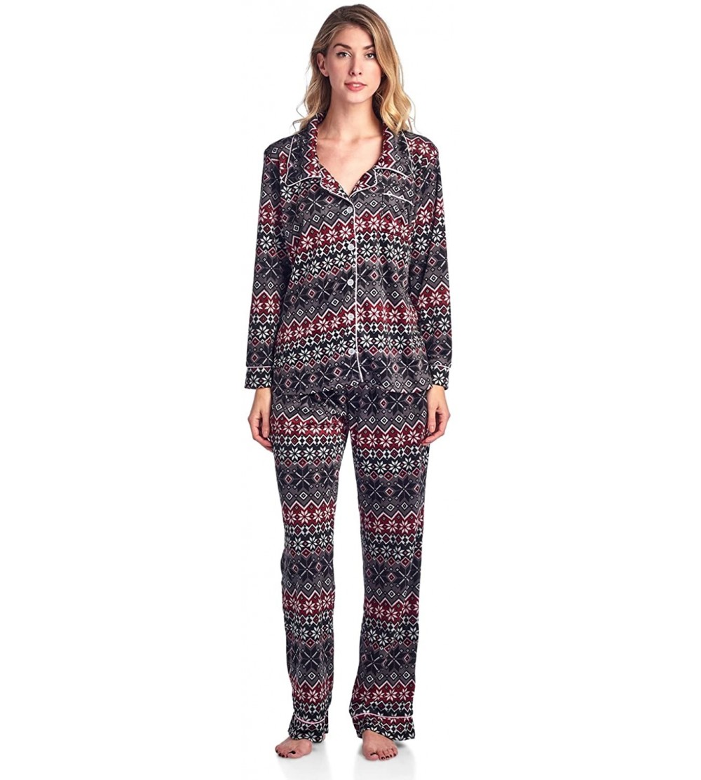 Sets Women's Long Sleeve Minky Micro Fleece Pajama Set - Fair Isle Black - CD1880HK39H $19.34