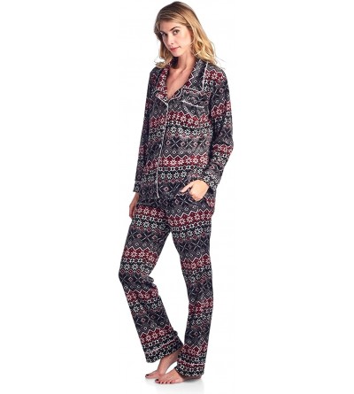 Sets Women's Long Sleeve Minky Micro Fleece Pajama Set - Fair Isle Black - CD1880HK39H $19.34