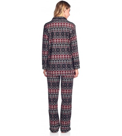 Sets Women's Long Sleeve Minky Micro Fleece Pajama Set - Fair Isle Black - CD1880HK39H $19.34